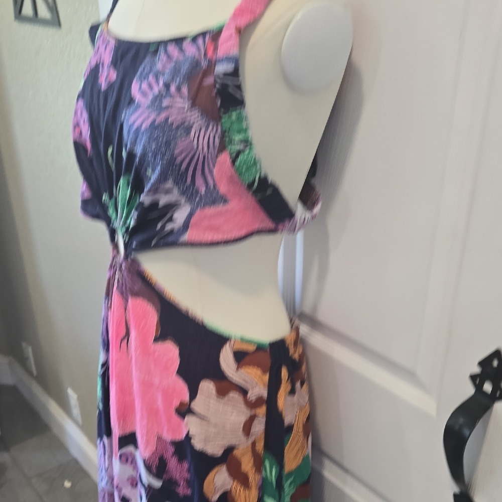 Maeve by Anthropologie Floral Leopard O-Ring Cut-Out Maxi Dress Navy Large - Picture 5 of 8